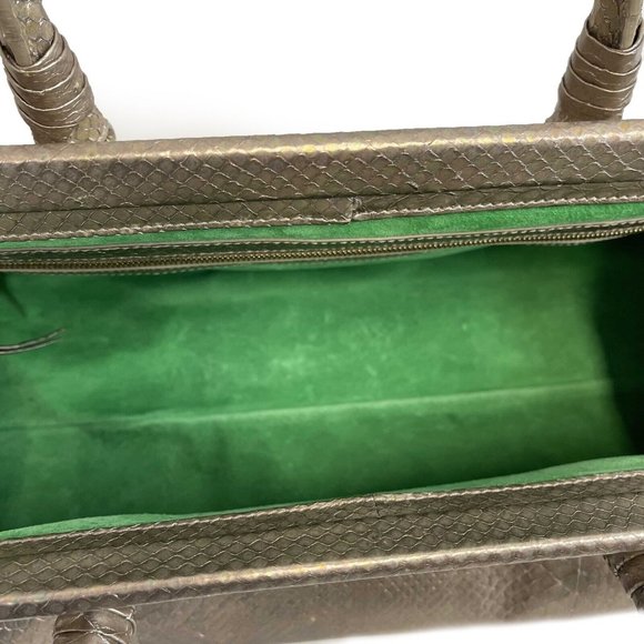 Bottega Veneta - Silver Iridescent Python Skin Top Handle Shoulder Bag - Picture 5 of 16